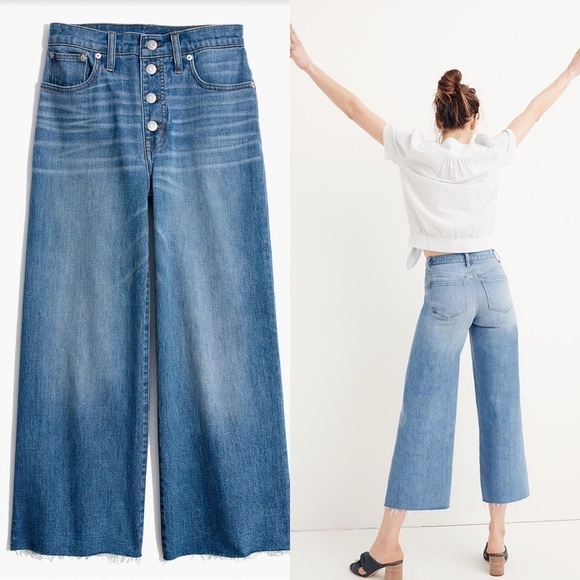 Madewell Crop Wide Leg Button Front Jeans 23 T - Picture 2 of 12